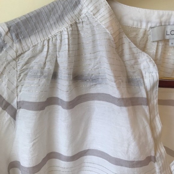 Loft White & Gold Metallic Striped Linen Shirt - Picture 4 of 6
